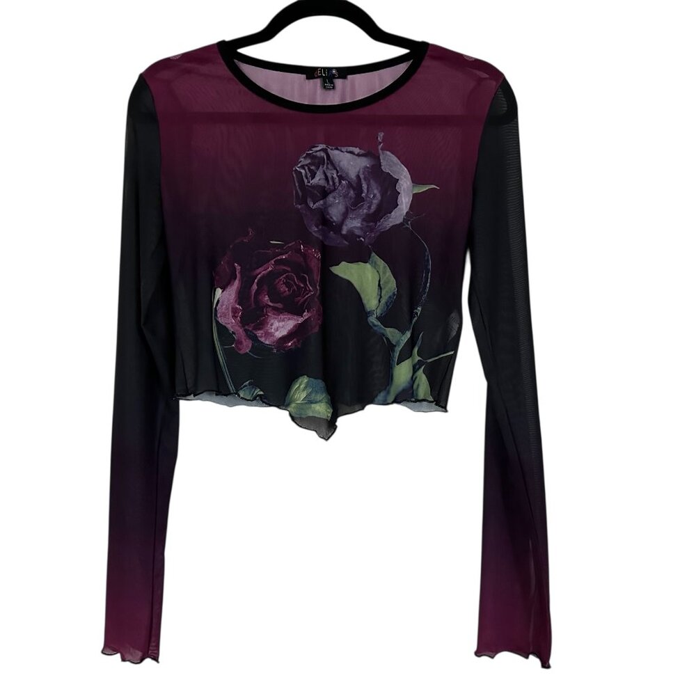 Dolls Kill Delia's Kiss My Rose Ombré Mesh Floral Top Large